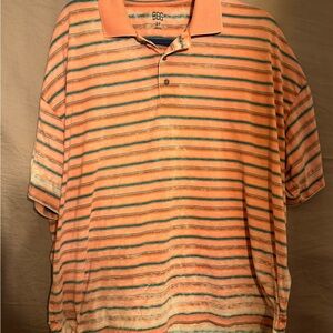 BDG Men's Orange and Gray Striped Polo Shirt